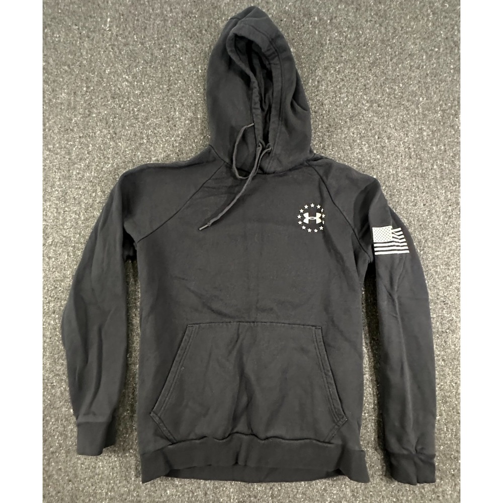 Under Armour Freedom Flag Hoodie Sweatshirt Mens medium Black Fleece ColdGear